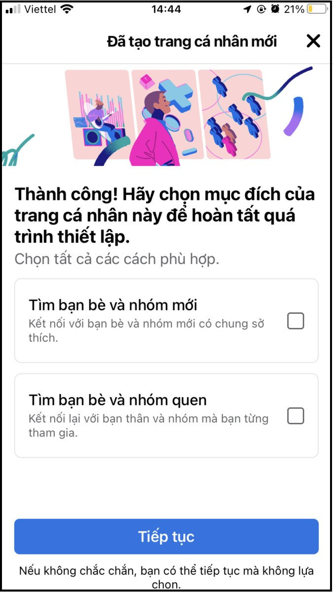 Chọn mục đ&iacute;ch sử dụng trang c&aacute; nh&acirc;n