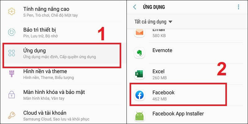 Chọn mục Ứng dụng và nhấn chọn Facebook