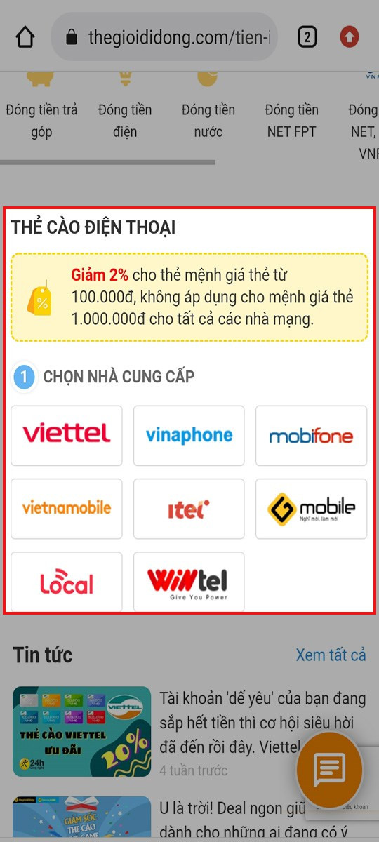 Chọn nhà mạng