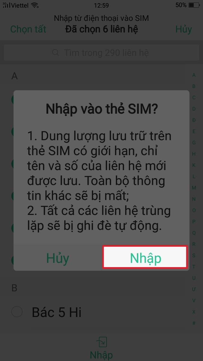 Chọn Nhập để hoàn tất