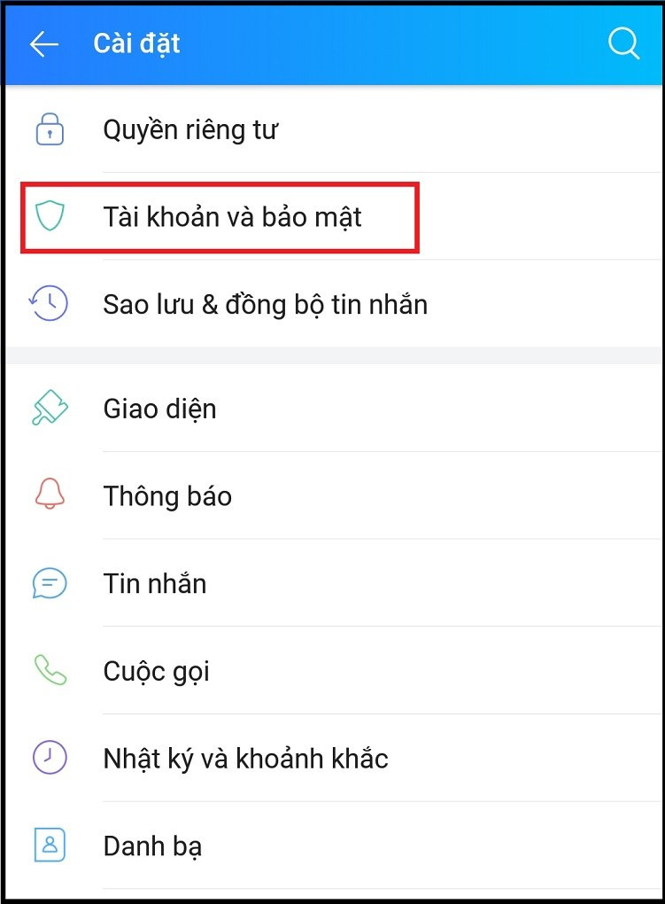 Chọn tài khoản và bảo mật