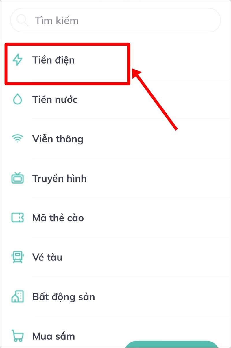 Chọn thanh toán Tiền Điện