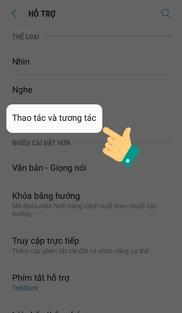 Chọn Thao tác và tương tác