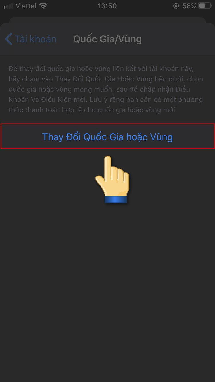 Chọn Thay Đổi Quốc Gia hoặc V&ugrave;ng