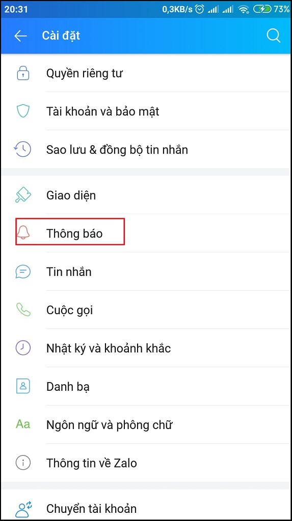 Chọn thông báo