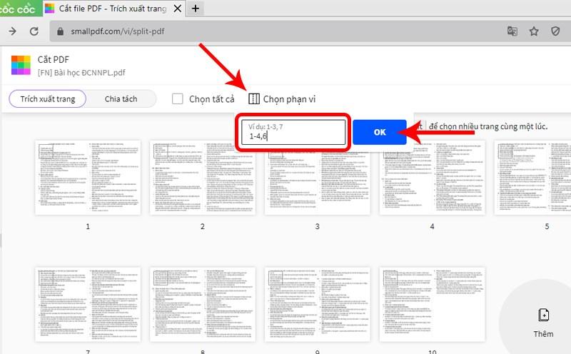 Chọn trang cần trích xuất