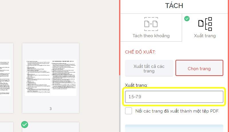 Chọn trang cần xuất