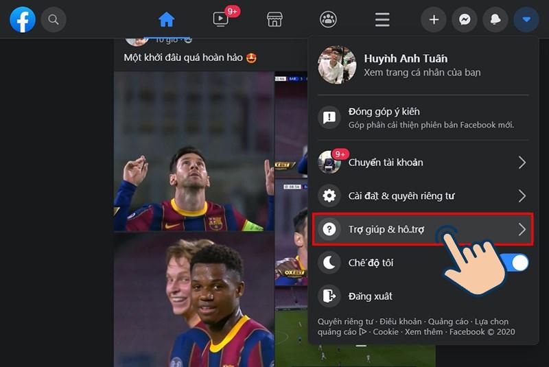 Chọn Trợ giúp & Hỗ trợ trên Facebook máy tính