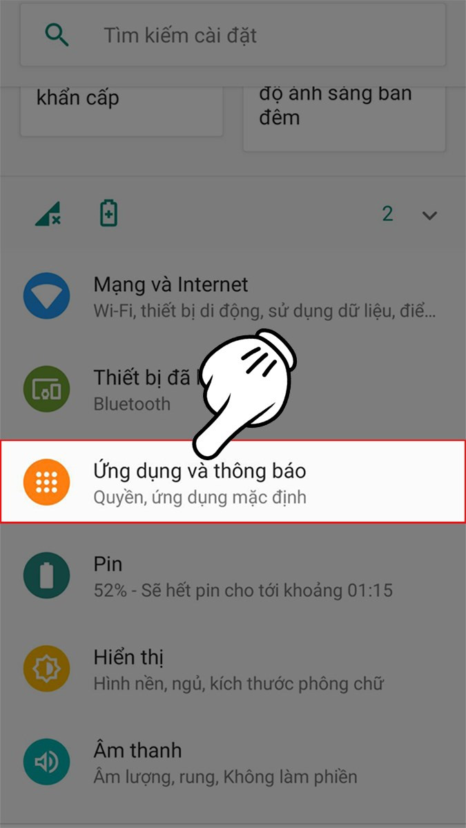 Chọn Ứng dụng và thông báo (Apps & notifications)