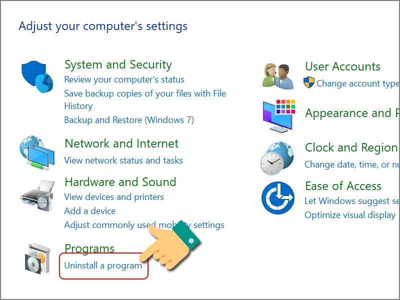 Chọn Uninstall a program