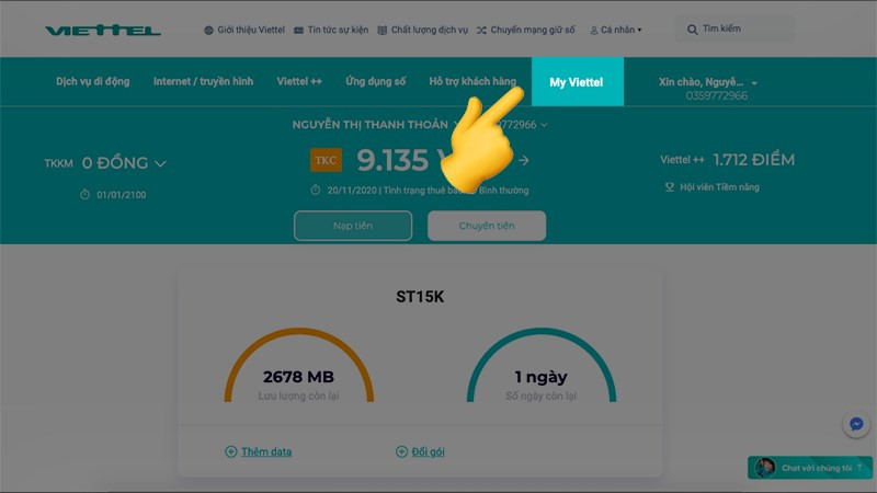 Chọn vào mục My Viettel để sử dụng.