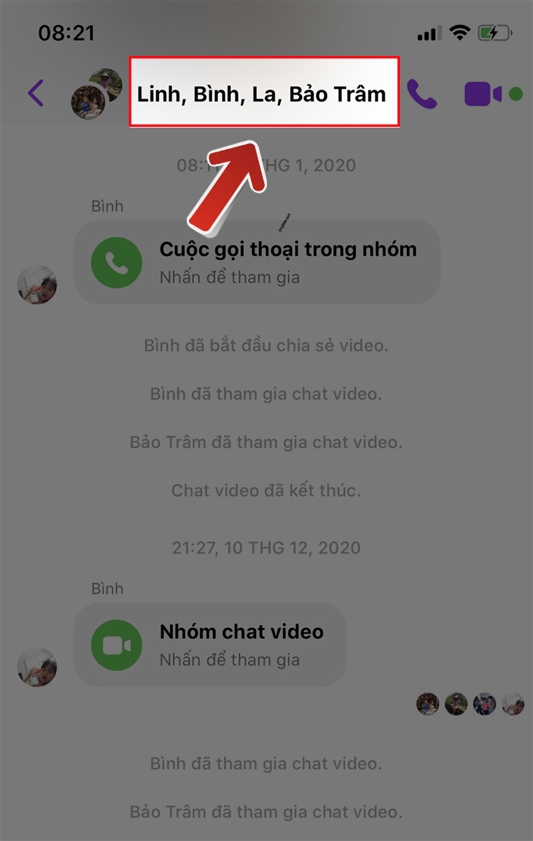 Chọn vào nhóm chat muốn đổi tên