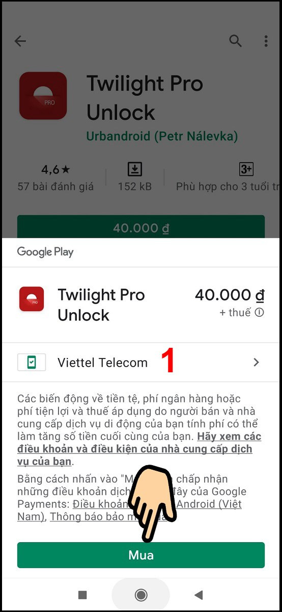 Chọn Viettel Telecom, bấm Mua