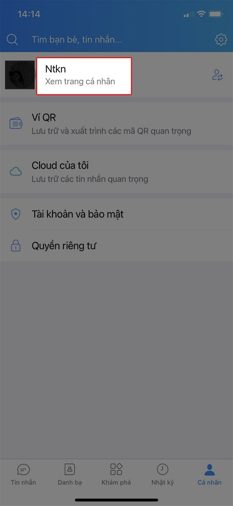 Chọn Xem trang c&aacute; nh&acirc;n tr&ecirc;n Zalo