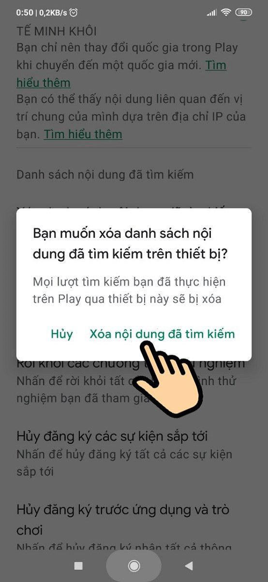 Chọn Xóa nội dung đã tìm kiếm để hoàn tất