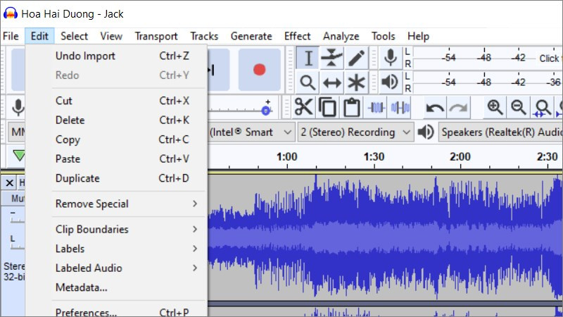 C&ocirc;ng cụ chỉnh sửa, sao ch&eacute;p, cắt gh&eacute;p &acirc;m thanh của Audacity