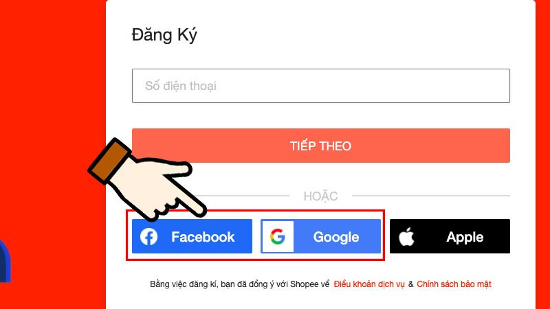 Đăng ký bằng Google, Facebook