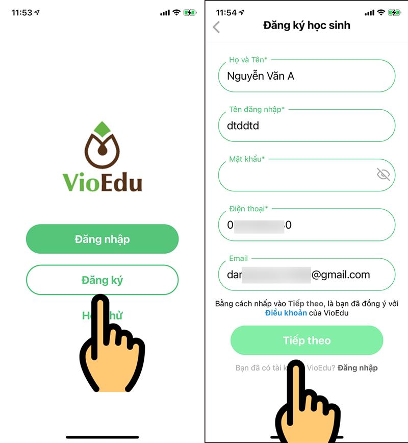 Đăng ký tài khoản VioEdu trên điện thoại