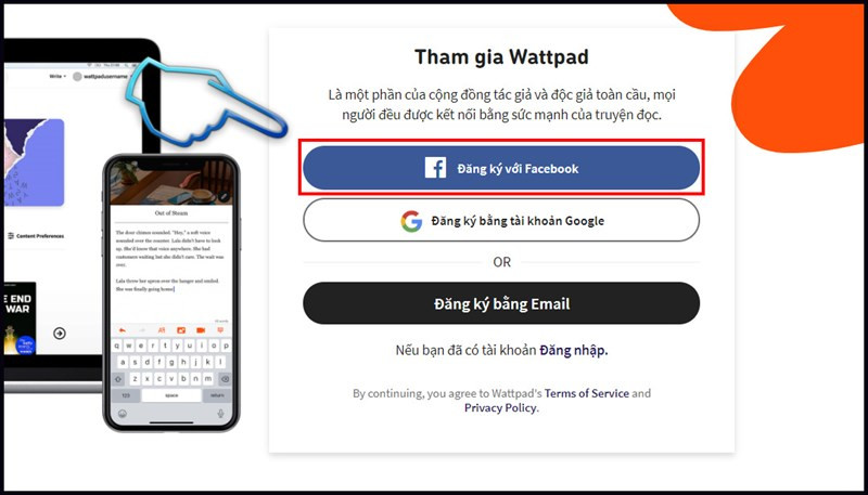 Đăng ký Wattpad bằng Facebook