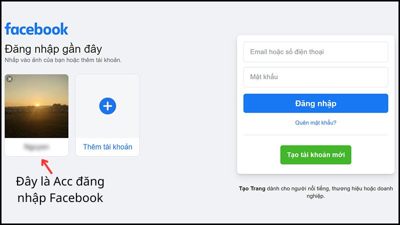 Đăng nhập Facebook bằng tài khoản