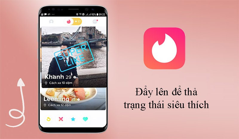 Đẩy l&ecirc;n với trạng th&aacute;i si&ecirc;u th&iacute;ch, super like trong ứng dụng Tinder