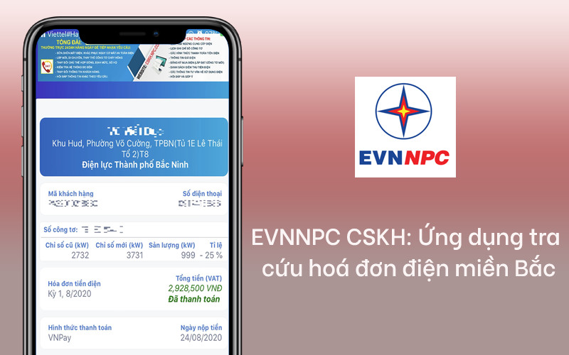 EVNNPC CSKH: Ứng dụng tra cứu hoá đơn điện miền Bắc