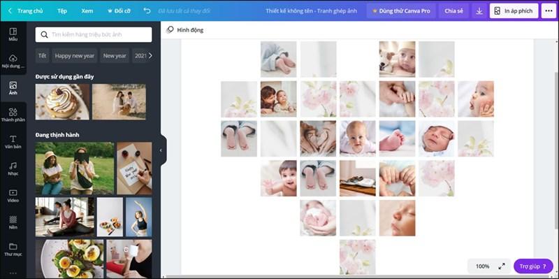 Giao diện ghép ảnh trực tuyến của Canva