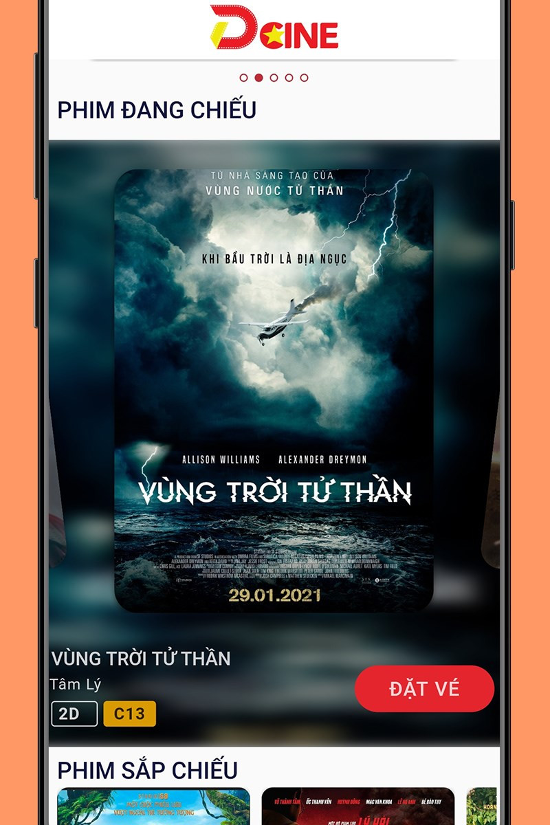 Giao diện lịch chiếu phim trên Dcine Cinemas