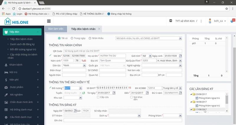 Giao diện Phần mềm quản lý bệnh viện VIETTEL - HIS.
