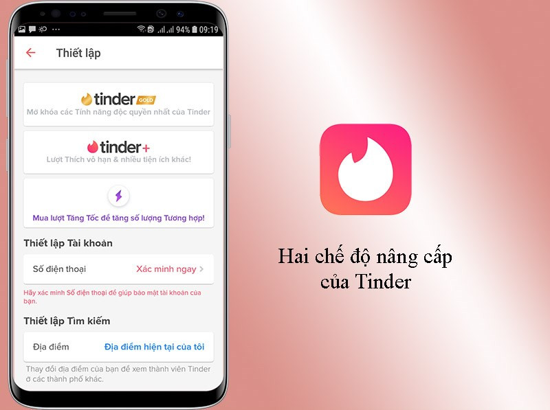 Hai chế độ n&acirc;ng cấp Tinder gold v&agrave; Tinder plus của ứng dụng Tinder