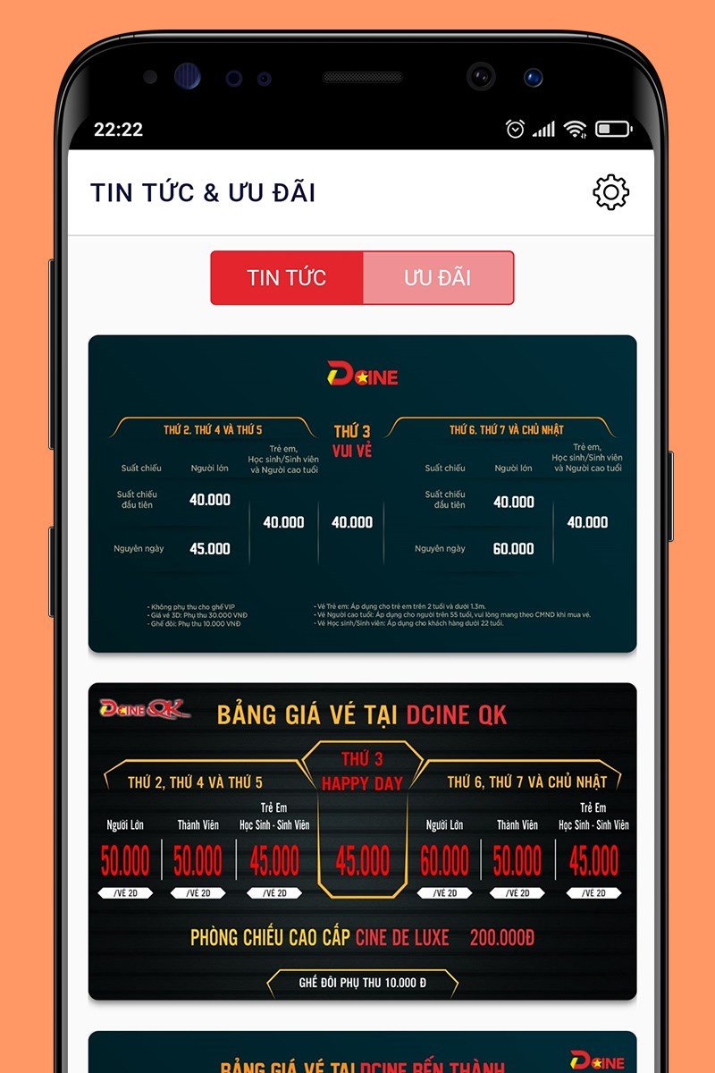 Khuyến mãi trên ứng dụng Dcine Cinemas