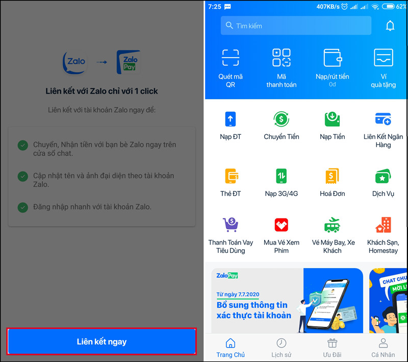 Liên kết với Zalo