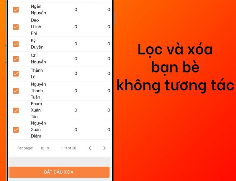 Lọc bạn b&egrave; &iacute;t tương t&aacute;c