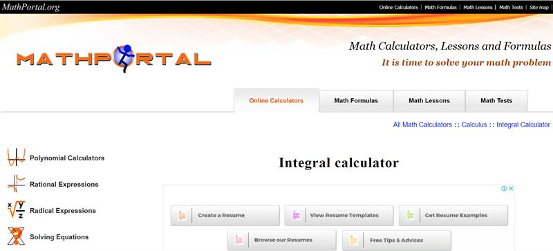 mathportal.org - Tính nguyên hàm online