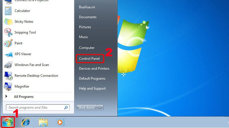 Mở Control Panel trên Windows 7