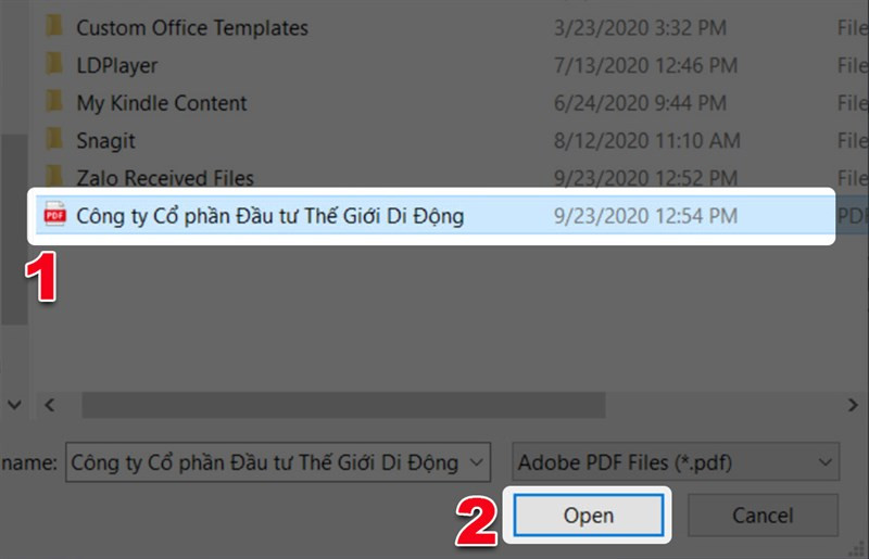 Mở file PDF từ Adobe Reader