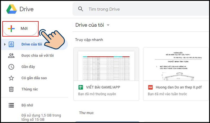 Mở Google Drive và chọn Mới.