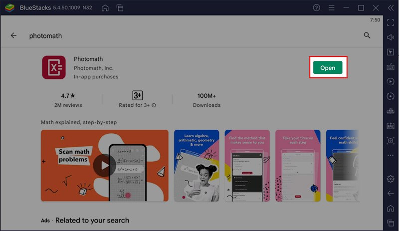 Mở Photomath trên Bluestacks