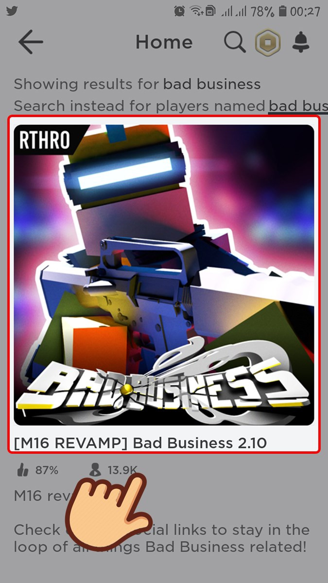 Mở Roblox, chọn Bad Business