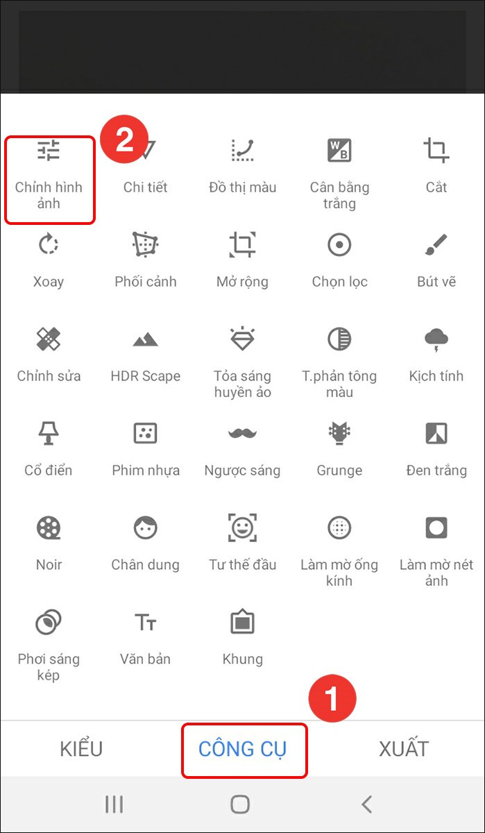 Mở Snapseed và chọn công cụ Tune Image