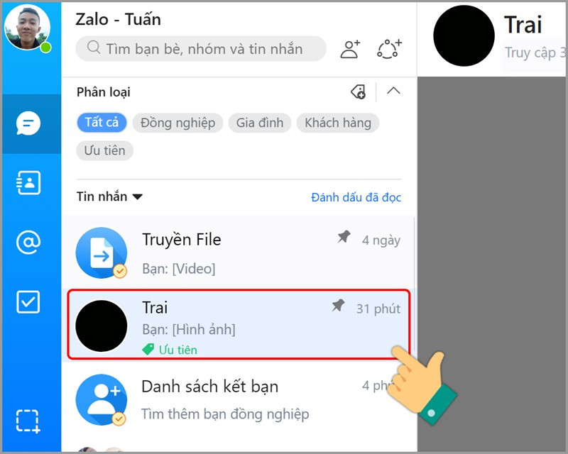 Mở trò chuyện cần gửi file, thư mục