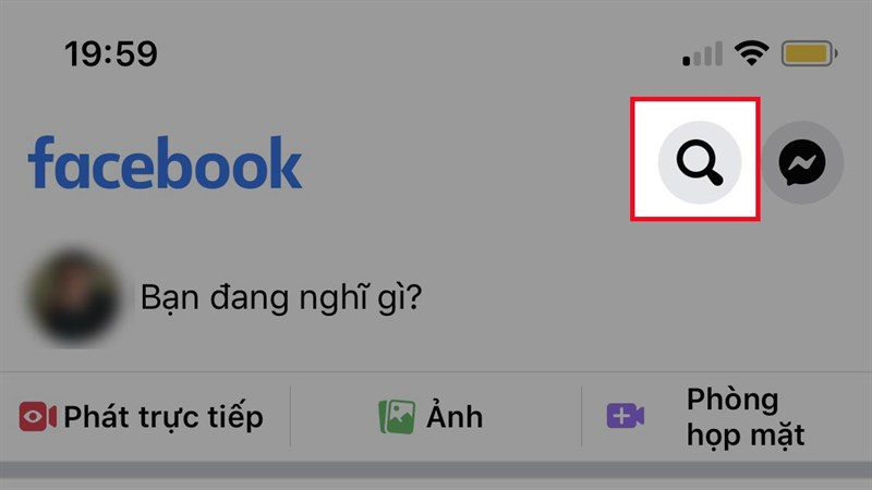 Mở ứng dụng Facebook và tìm kiếm