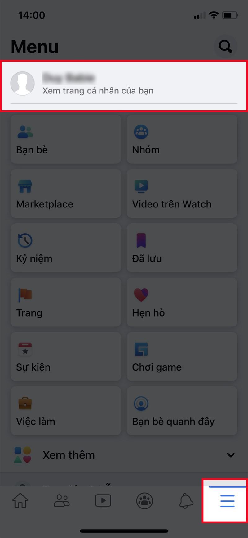 Mở ứng dụng Facebook, vào trang cá nhân và chọn biểu tượng ba chấm