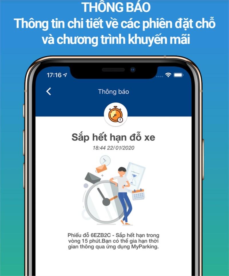 MyParking Viettel Business Solutions Corporation th&ocirc;ng b&aacute;o đến người d&ugrave;ng khi hết thời gian gửi xe.