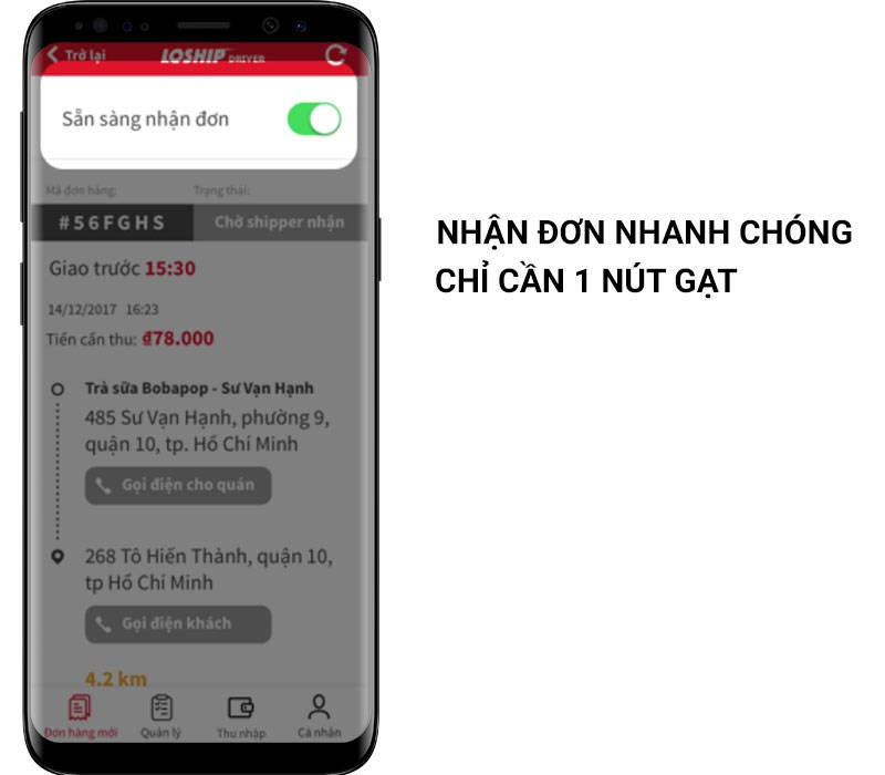 Nhận đơn hàng nhanh chóng với Loship