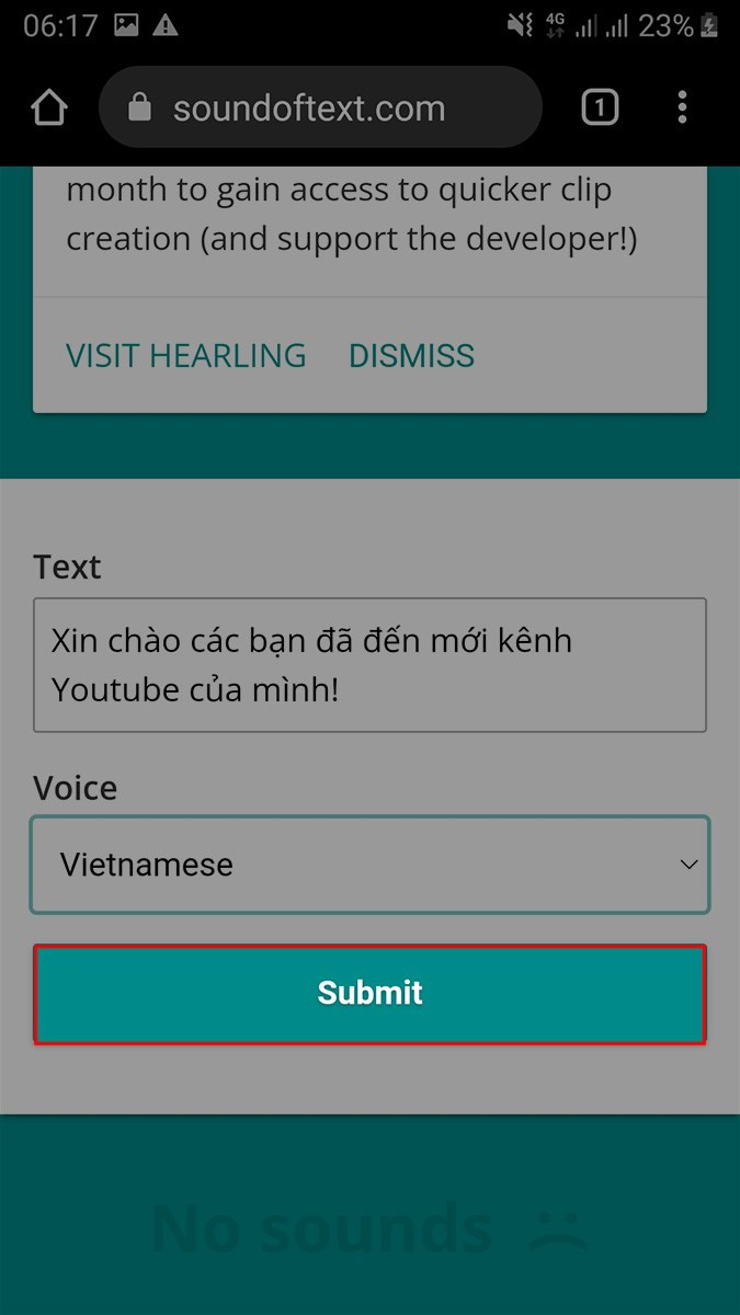 Nhấn Submit để bắt đầu chuyển đổi