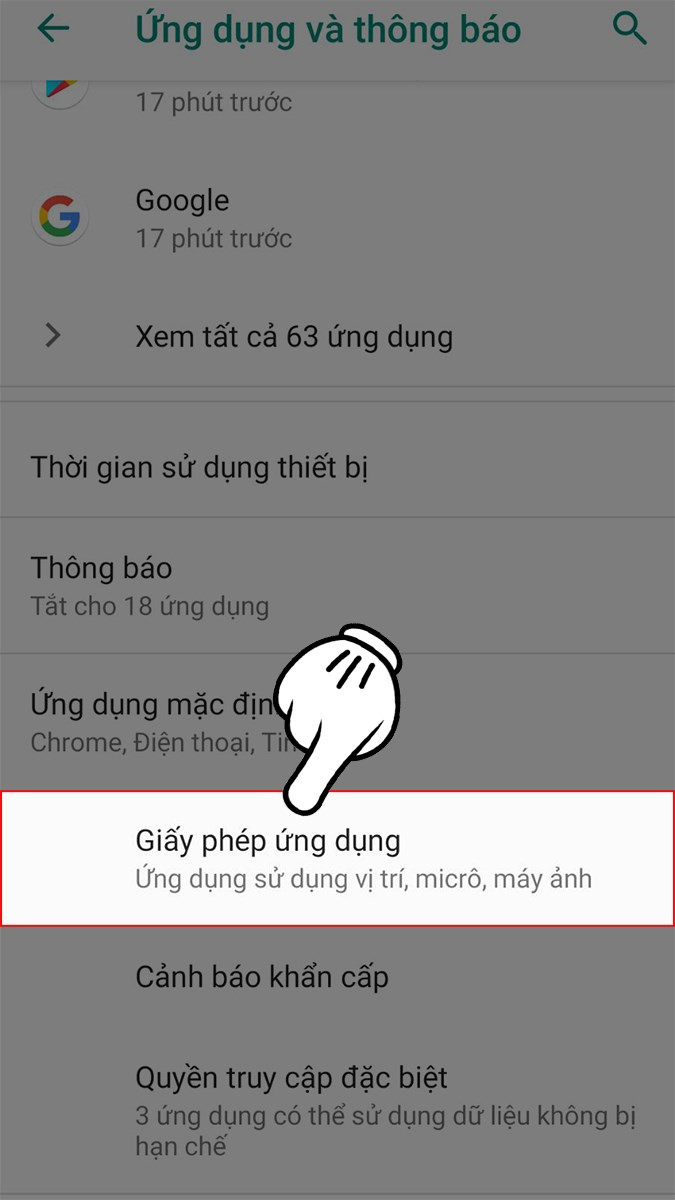 Nhấn vào Giấy phép ứng dụng (App permissions)