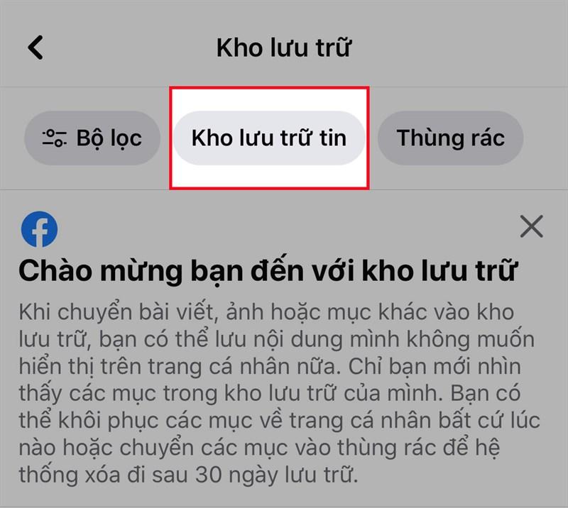 Nhấn vào Kho lưu trữ tin