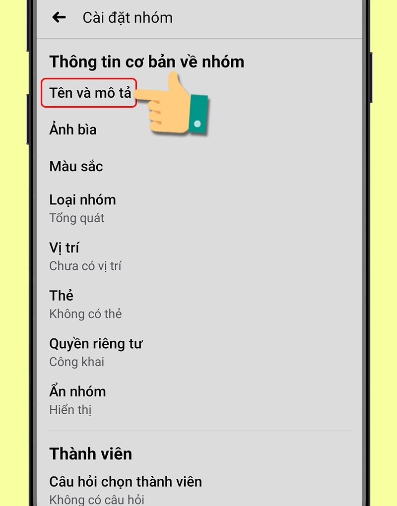 Nhấn vào Tên và mô tả