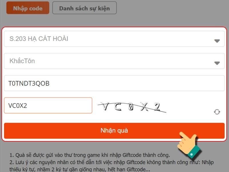 Nhập code đổi quà